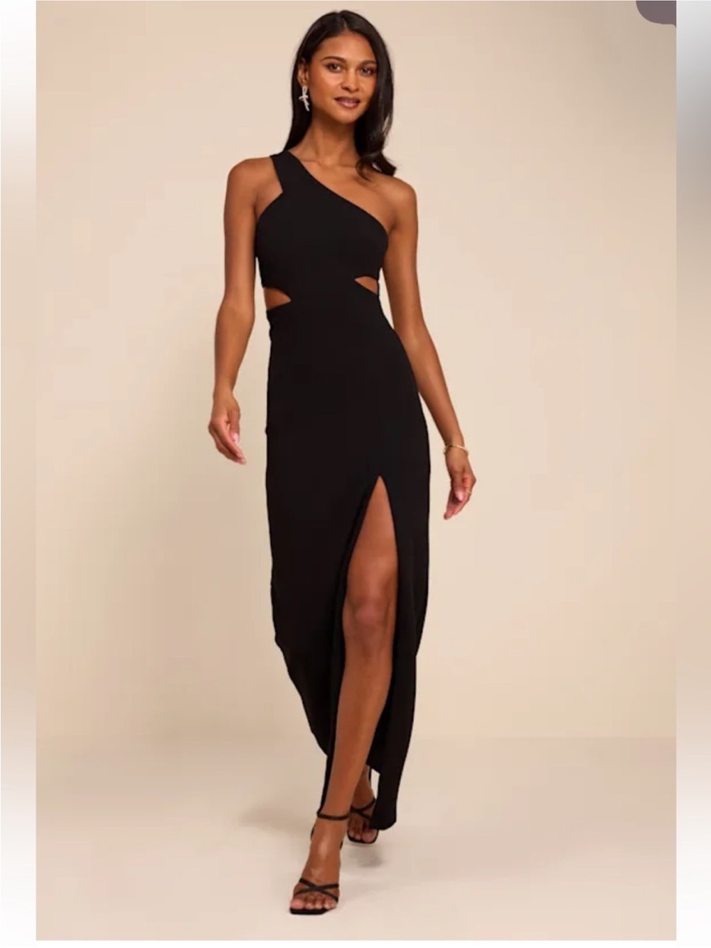 Lulus Black Show Stopper One Shoulder Maxi Long Length Dress Cutout Formal Small